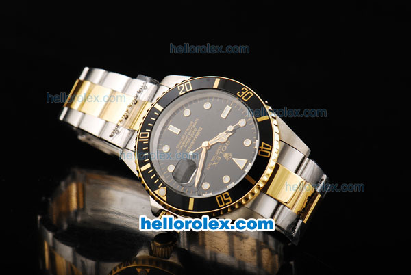 Rolex Submariner Automatic Movement with Black Dial and Bezel-Two Tone Strap - Click Image to Close